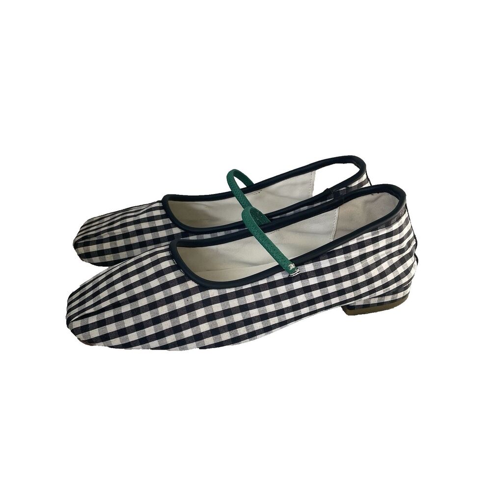 HAY Mary Jane Flats Shoe Cottagecore Gingham White Black Green Square Toe Size 7
